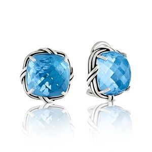 Blue Topaz Lever Stud Earrings